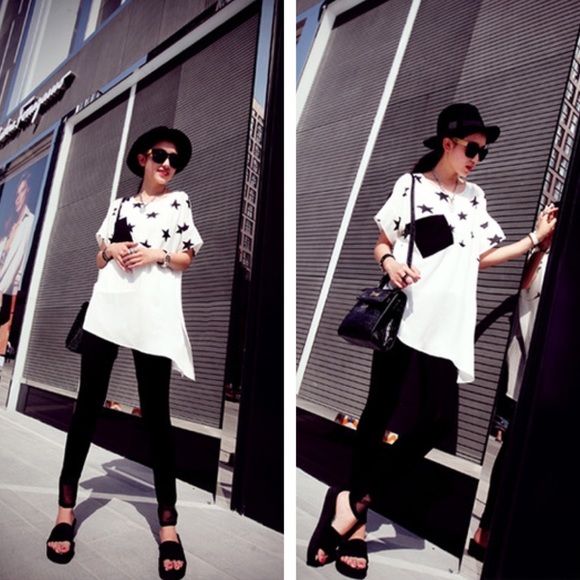 🆕 Asymmetric Star Stitching Chiffon Shirt Blouse - Picture 6 of 8