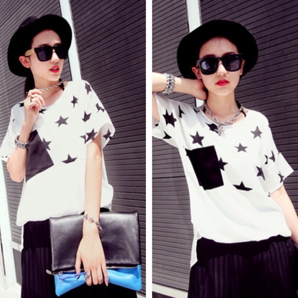 🆕 Asymmetric Star Stitching Chiffon Shirt Blouse - Picture 7 of 8