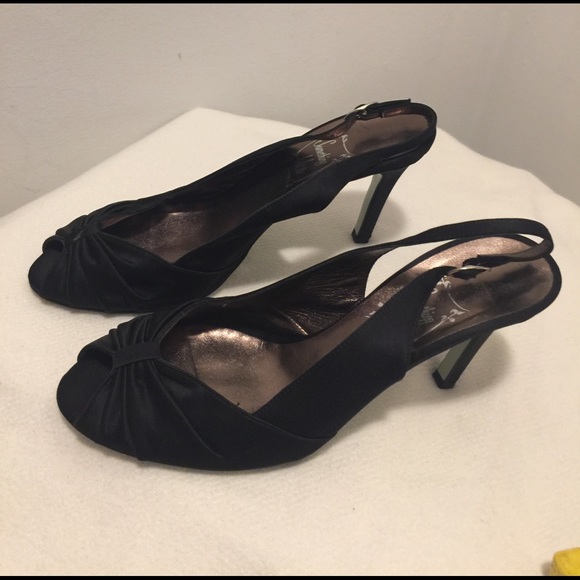 Black silk peep toe heels. Something Bleu - Picture 2 of 4