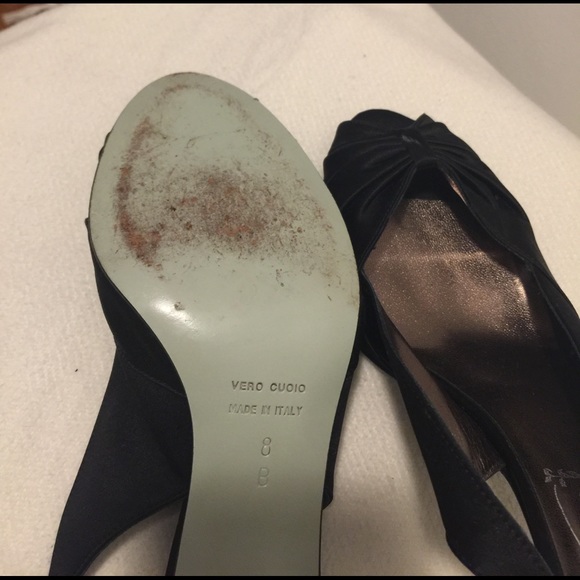 Black silk peep toe heels. Something Bleu - Picture 3 of 4