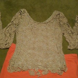 Clearance! NWOT-Champagne Crochet Lace Top