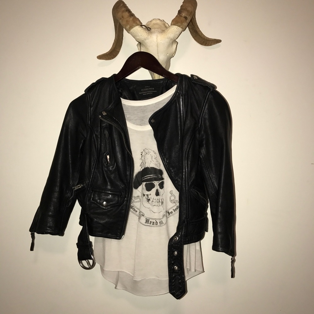 All Saints Cropped Leather Moto Jacket