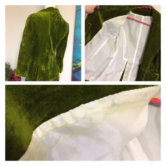 1960's Lush Green Velvet Career Girl Skirt Suit XS - Picture 4 of 4