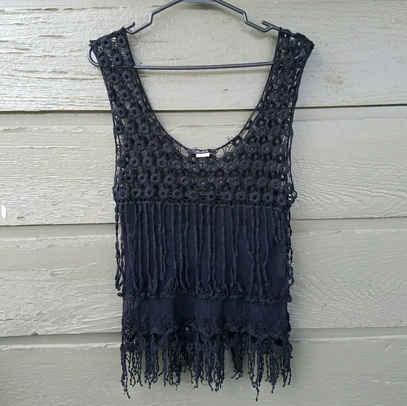 Delusive Tops - Delusive Crochet Black Lace Top