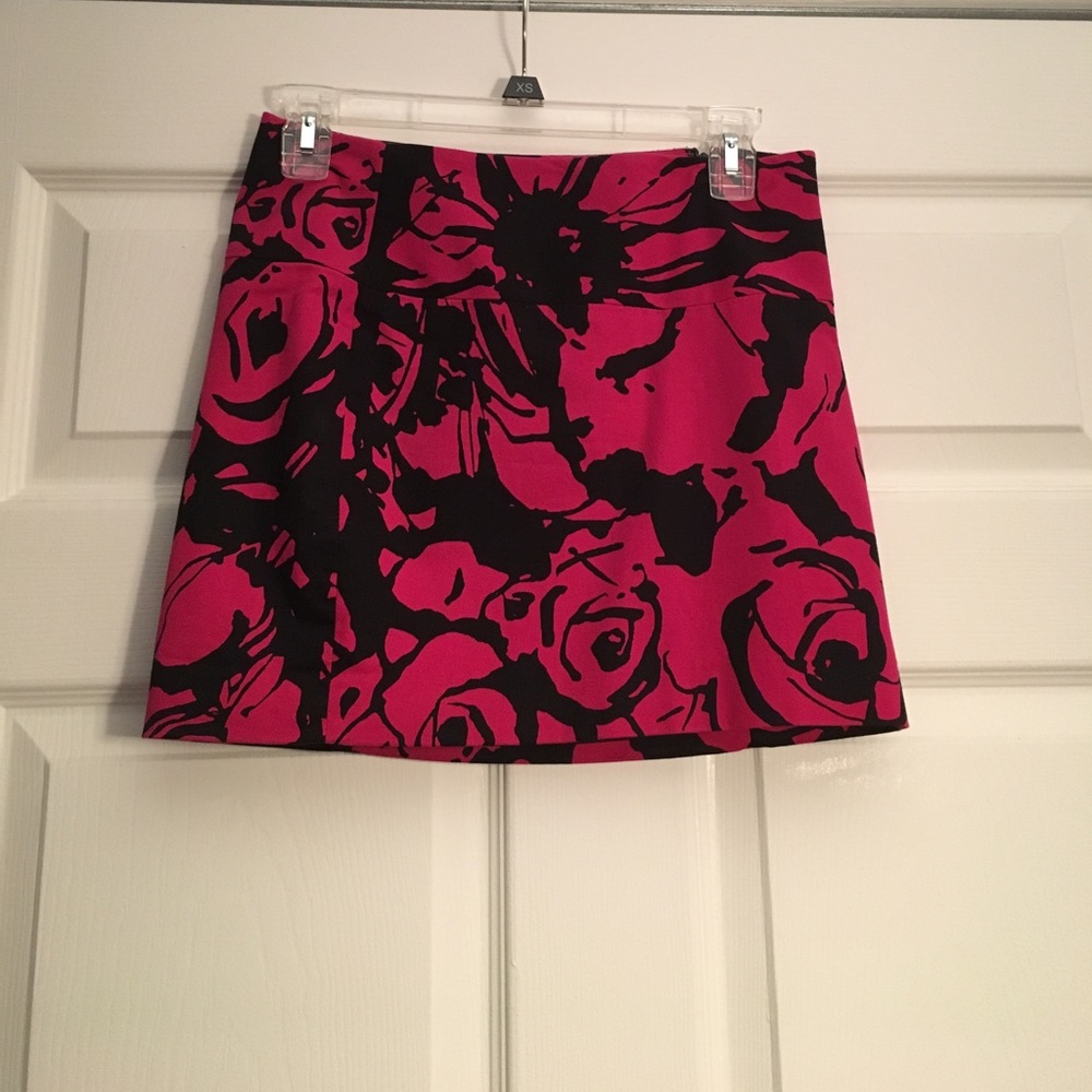Black and Dark Pink Floral Mini Skirt