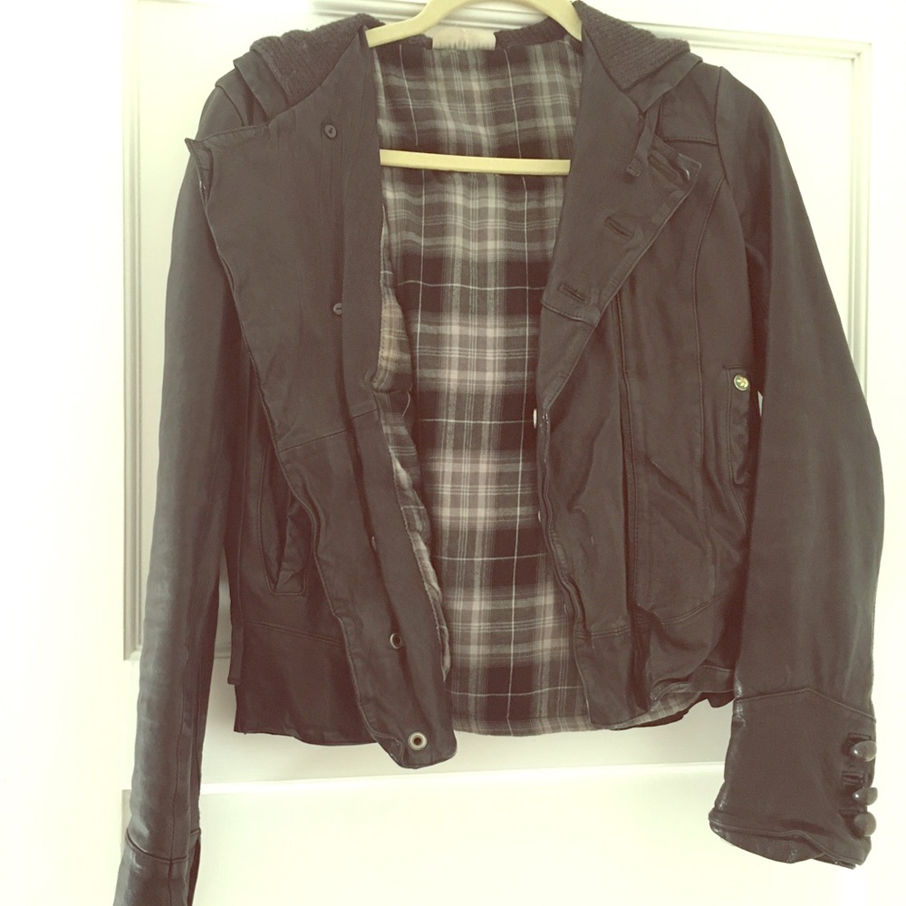 Black leather Hip Vintage Barney's of NY jacket - Picture 1 of 3