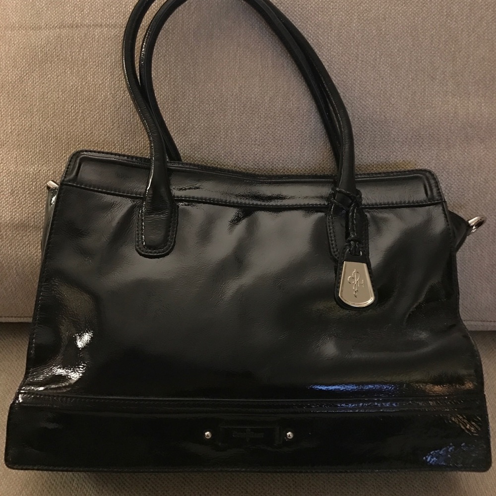 Cole Haan Black Patent purse & matching wallet.