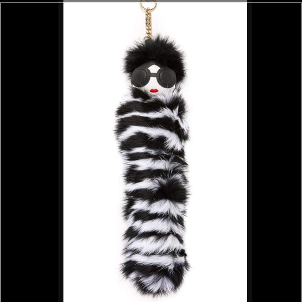 Alice + Olivia Striped dyed rabbit fur keychain