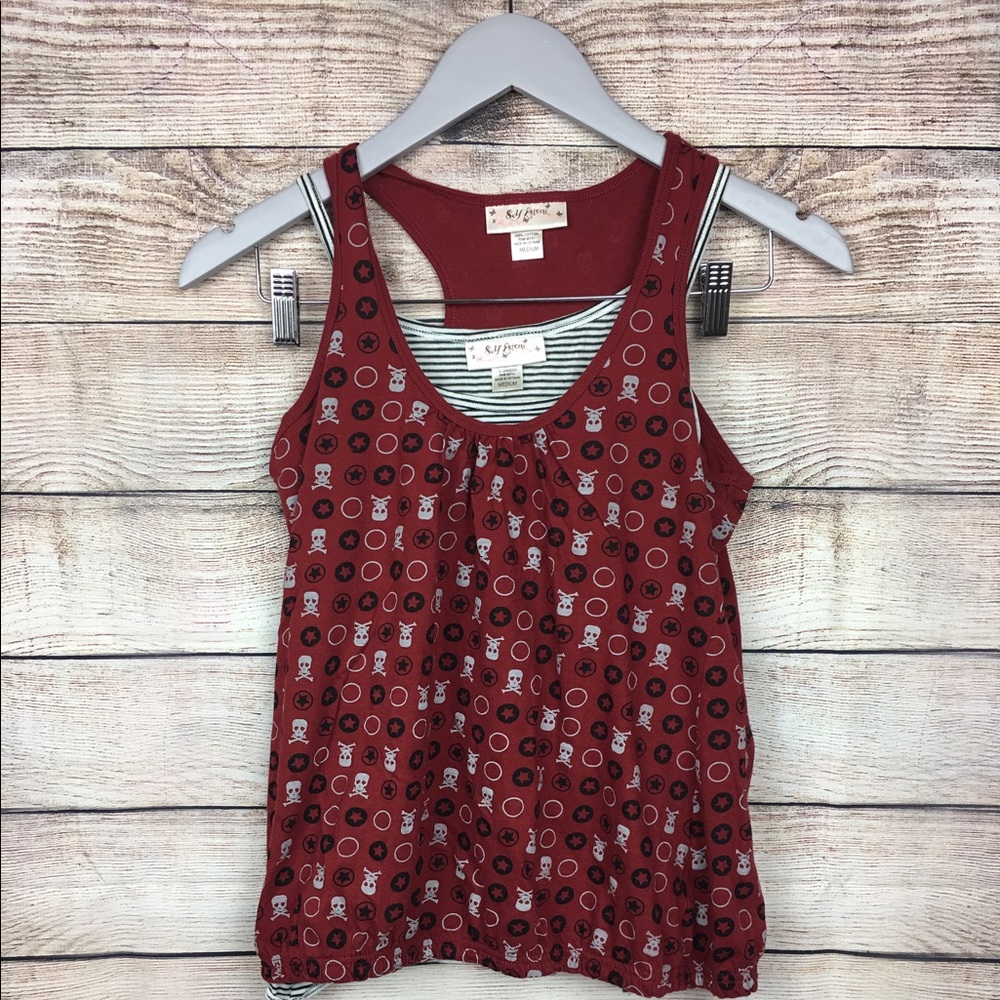 2 layer tank tops with skulls prints in red size M