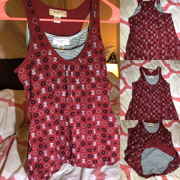 2 layer tank tops with skulls prints in red size M - Picture 3 of 4