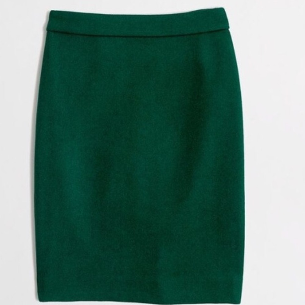 Hunter green wool pencil skirt j crew