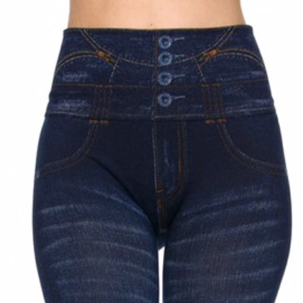 Highwaist Washed Denim Print Ankle Leggings. - Picture 3 of 6
