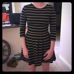 Striped navy blue and yellow dress