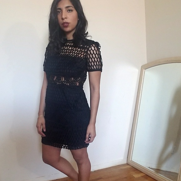 BLACK CROCHETED MINI DRESS - Picture 2 of 4
