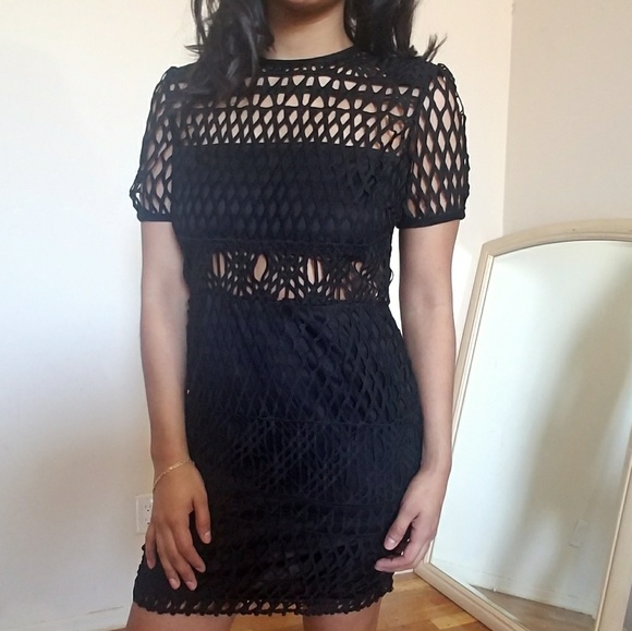 BLACK CROCHETED MINI DRESS - Picture 4 of 4