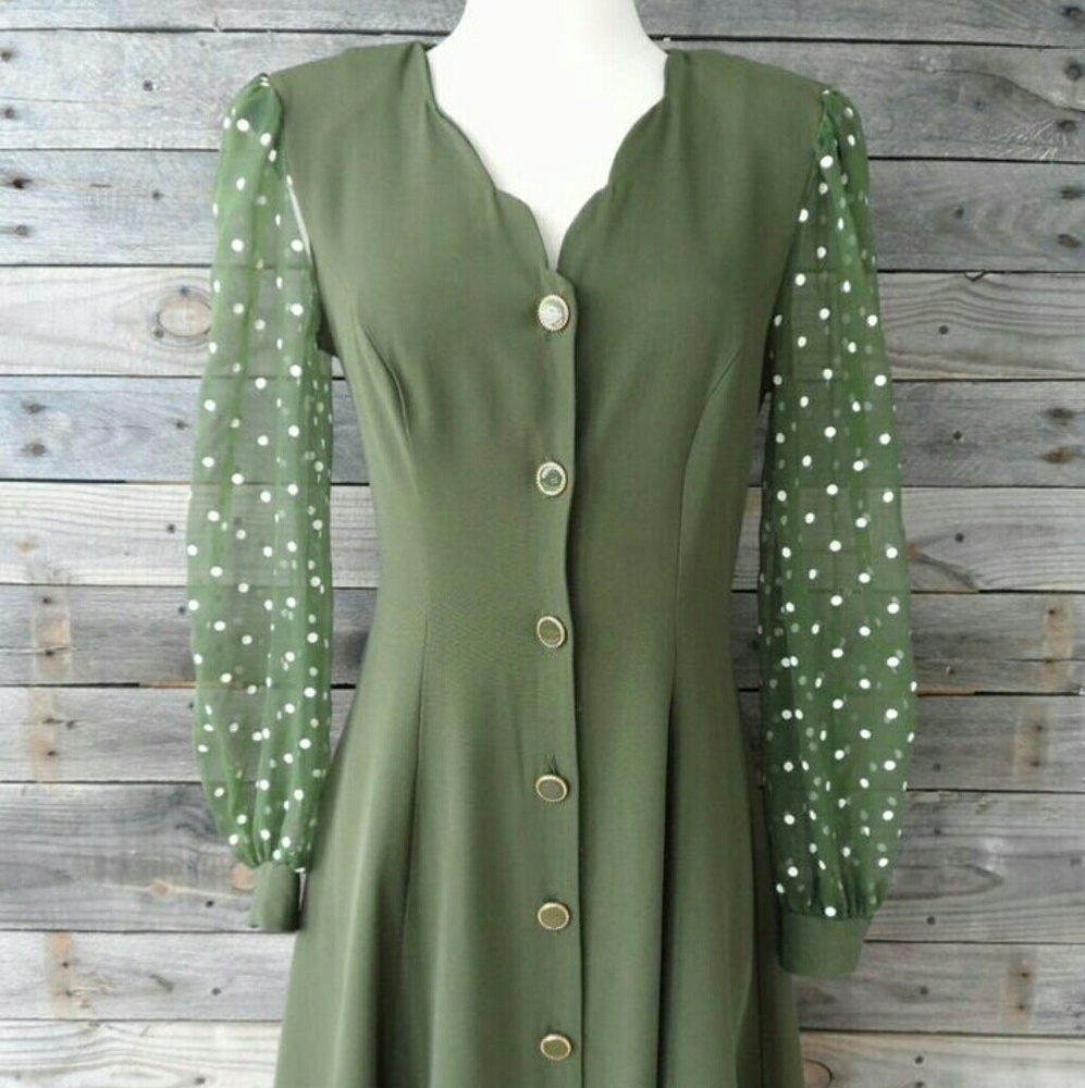 Vintage Olive Green Button Down Dress.