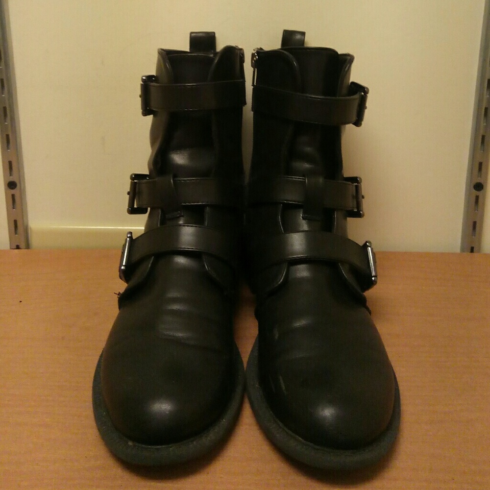 Dr. Martens Style Black Leather Buckled Boots