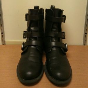 Dr. Martens Style Black Leather Buckled Boots