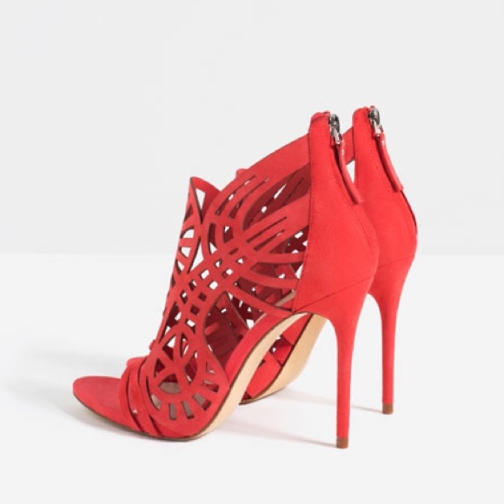 ZARA OpenWork High Heel Leather Sandals