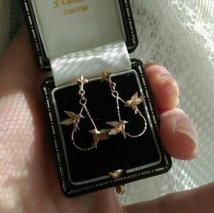 yellow gold swallow pendant earrings