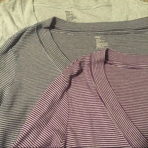 3 Gap Striped V Neck Long Sleeve Shirts Bundle