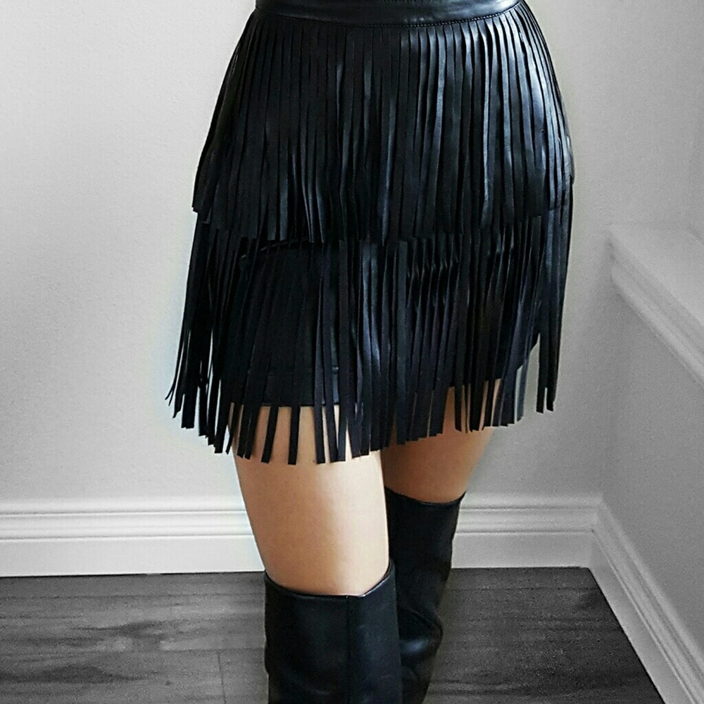 H&M FRINGE BOHO LEATHER MINI SKIRT Free people
