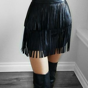 H&M FRINGE BOHO LEATHER MINI SKIRT Free people
