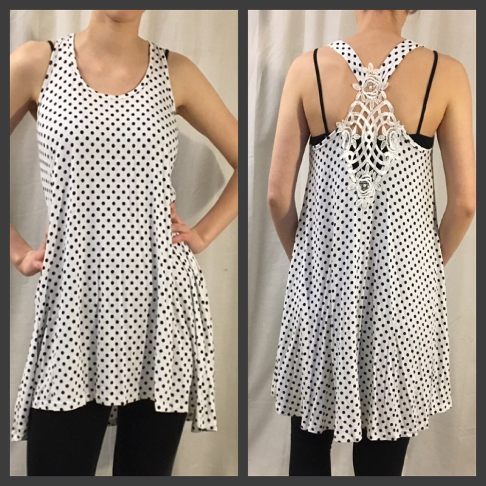 White and Navy Polka Dot Racerback Top