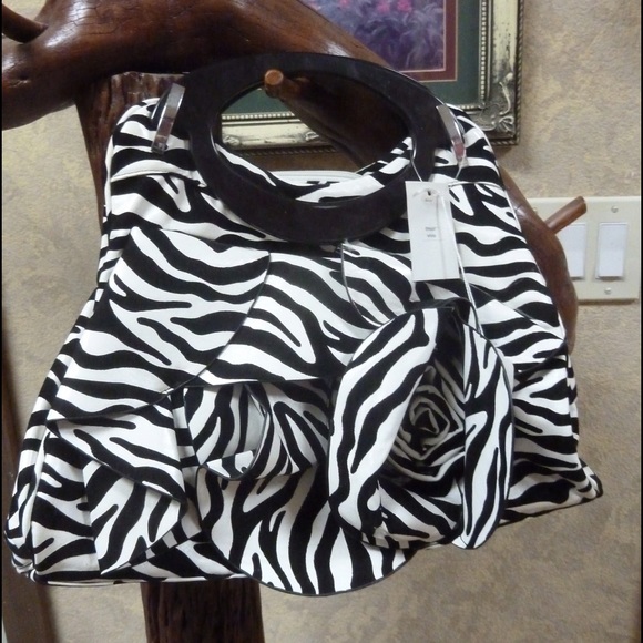 Handbags - White Zebra Print Hand or Shoulder Bag with Flower