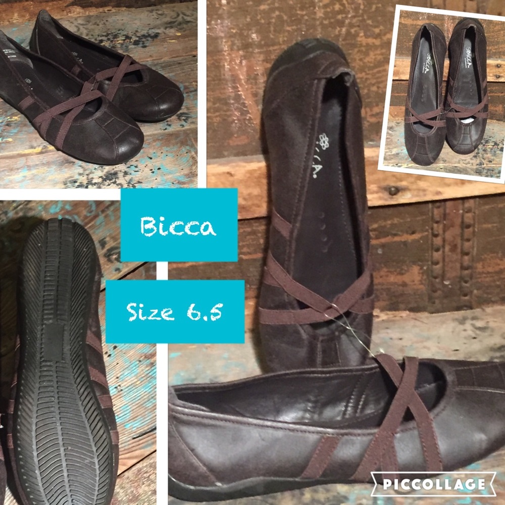 Bicca size 6.5 brown leather slip on's with straps