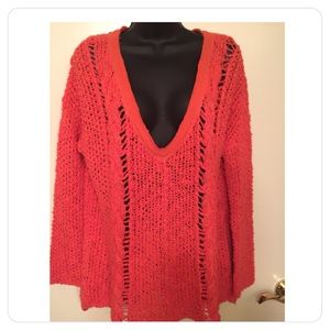 Free People Coral V-neck Sweater M