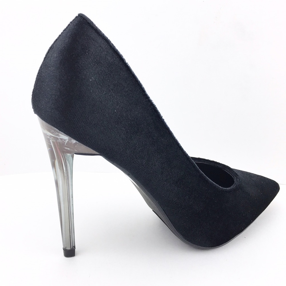 NEW > Black Fabric Classic Pump w/ Clear 4" Heel - Picture 3 of 8