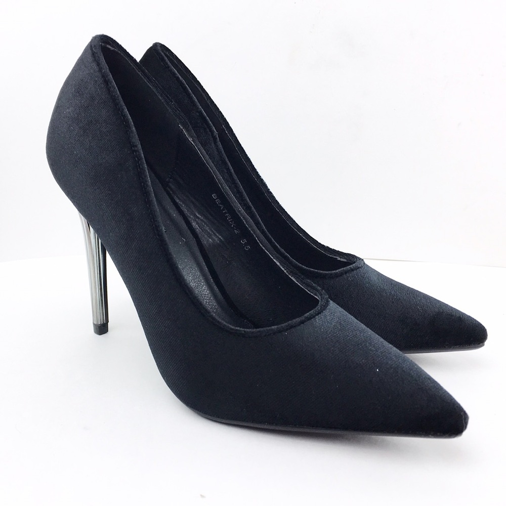 NEW > Black Fabric Classic Pump w/ Clear 4" Heel - Picture 5 of 8