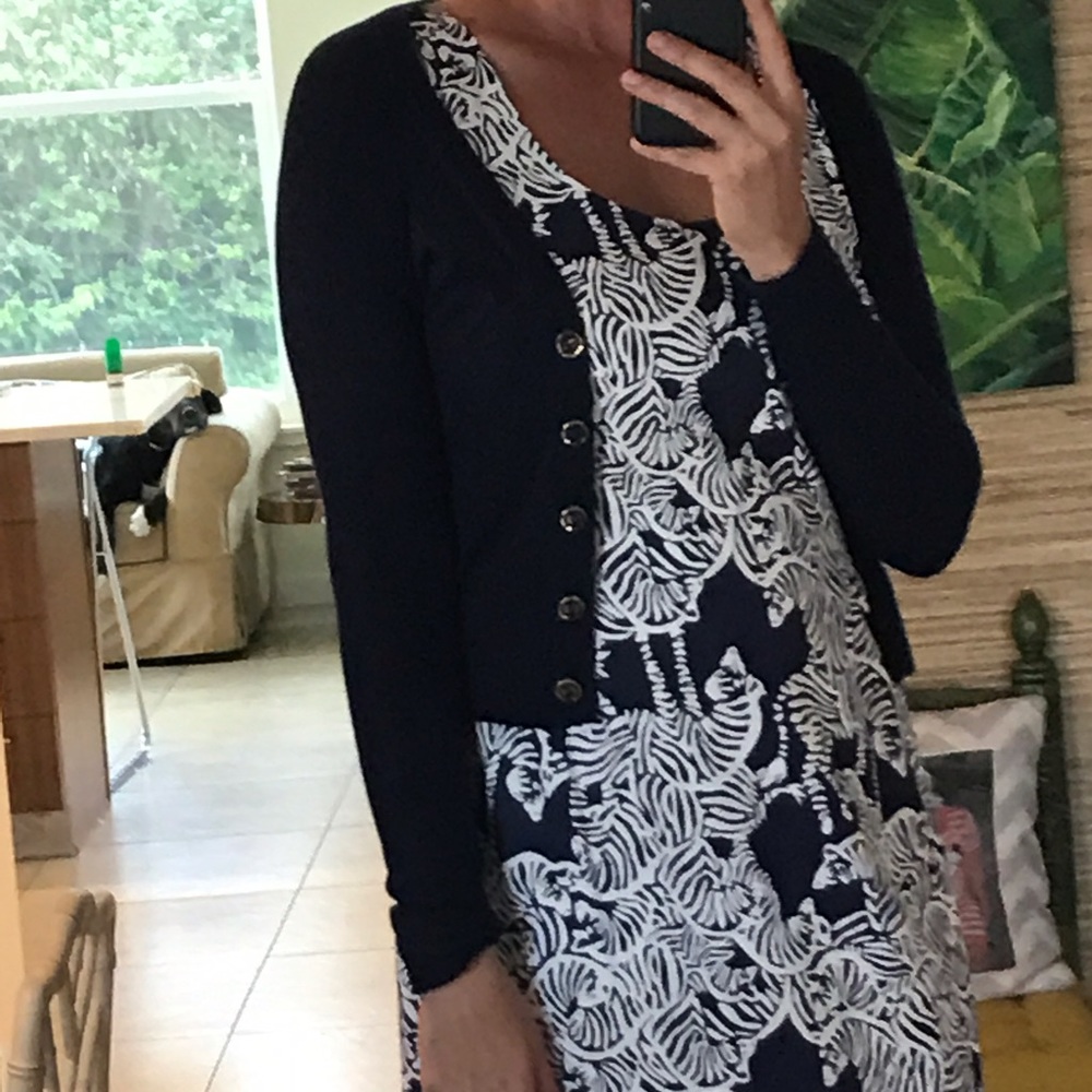 Lilly Pulitzer navy cardigan.