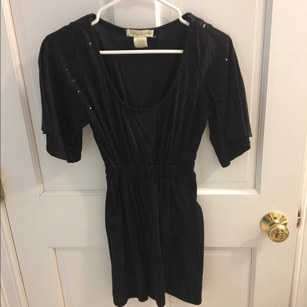 Xs dress black cotton with sequins