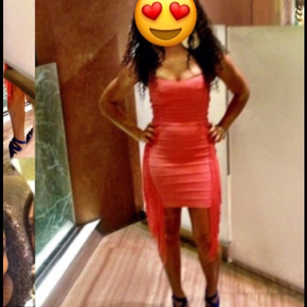 Coral bodycon dress with tassels