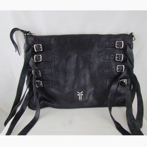 Frye black leather large crossbody