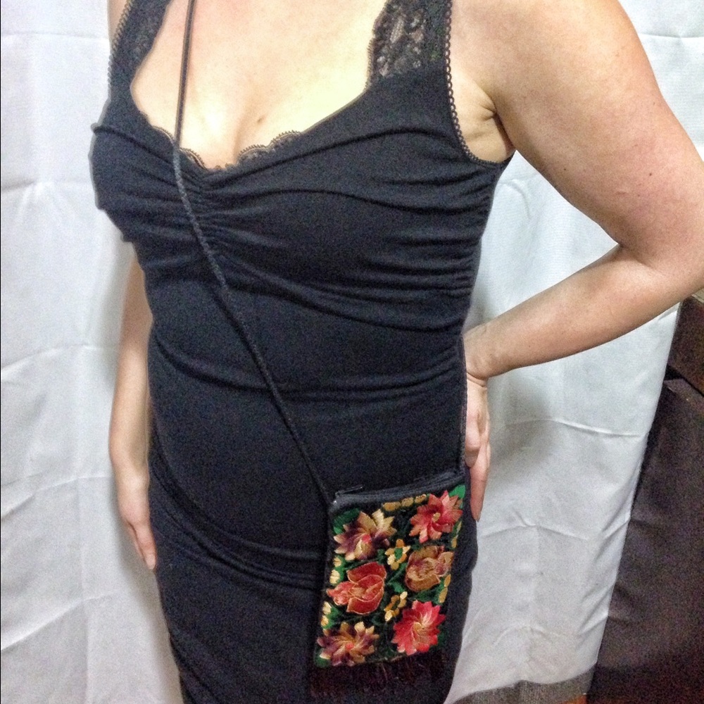 Boho Floral Embroidered Crossbody Bag with Fringe - Picture 9 of 10