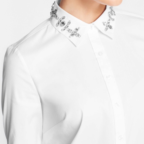 Ann Taylor Tops - Ann Taylor White Jeweled Collar Blouse