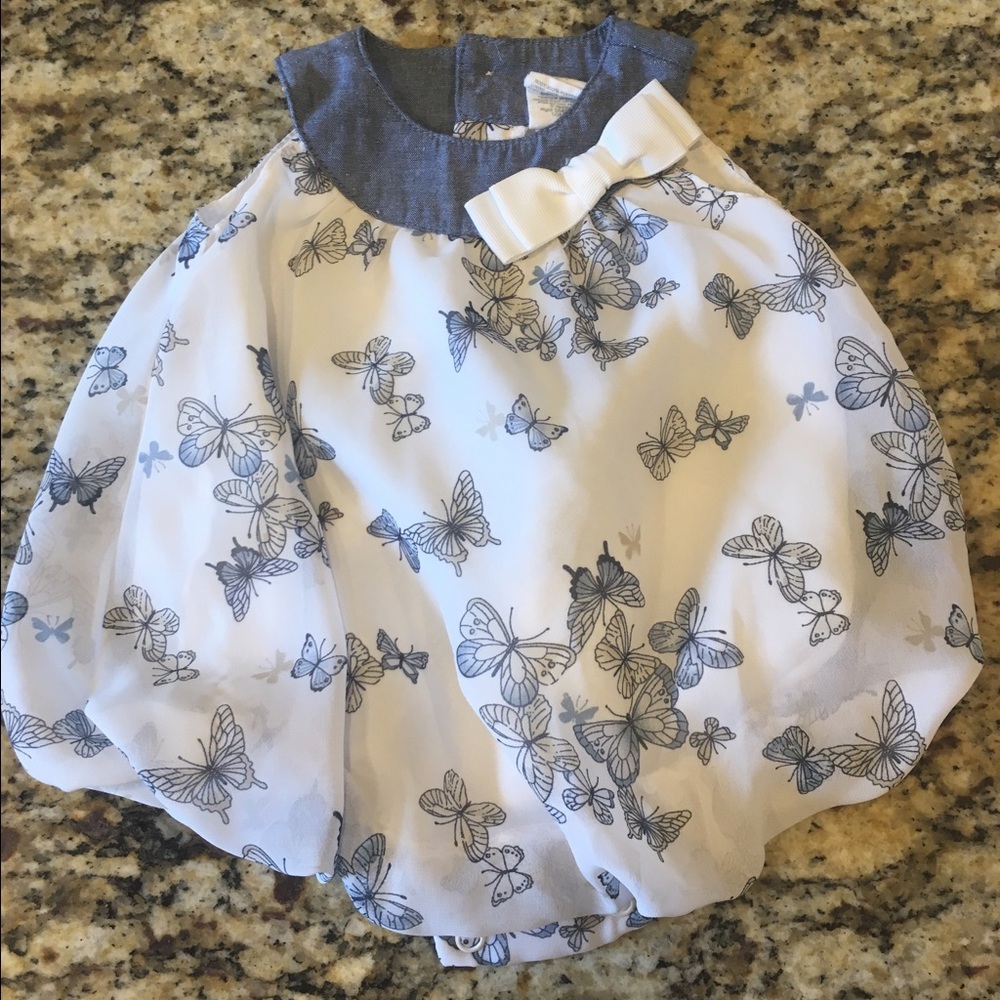 Blue & White Chiffon Bubble Romper