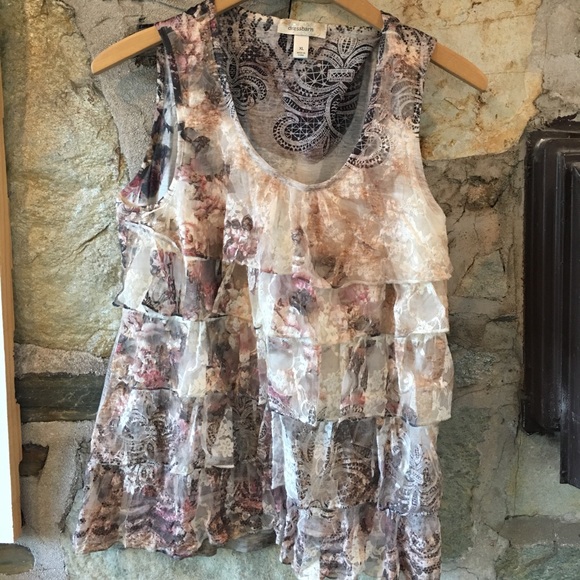 lace, floral, ruffled romantic patterned tank- xl