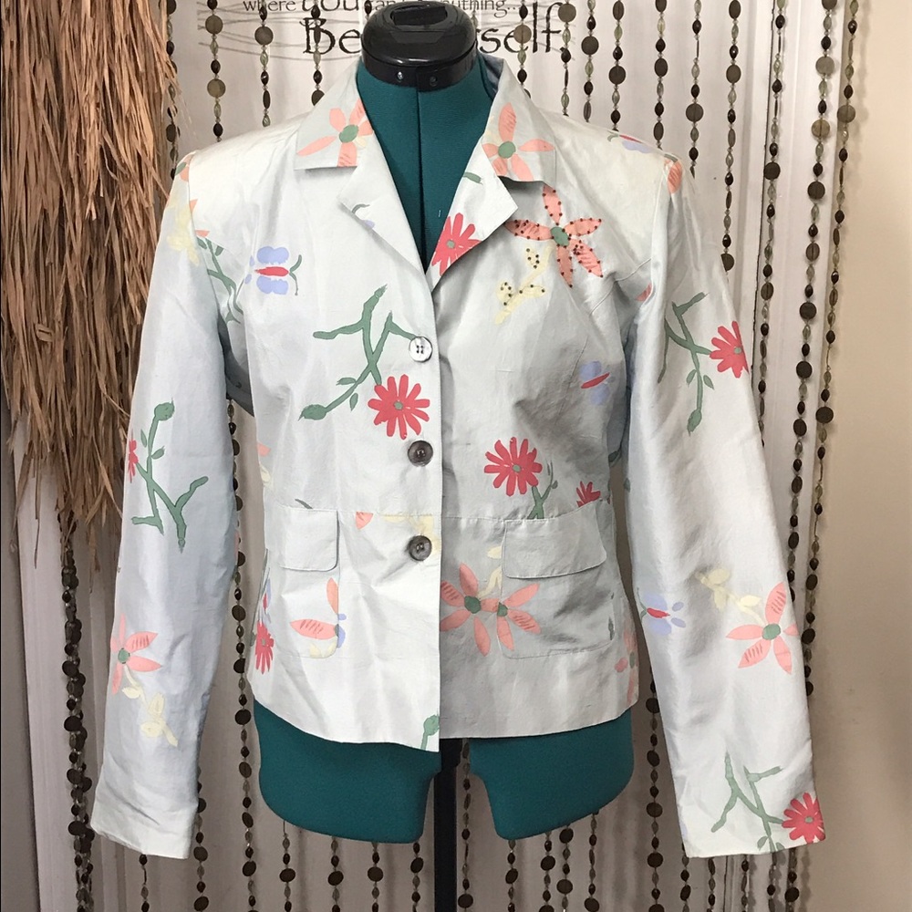 Blue floral printed jacket