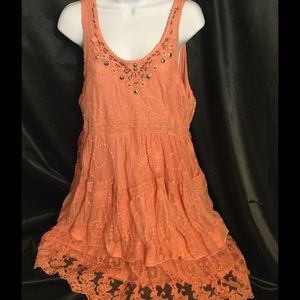 Peach Lace Shirt Dress