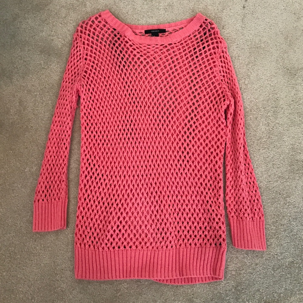 Salmon pink crochet sweater