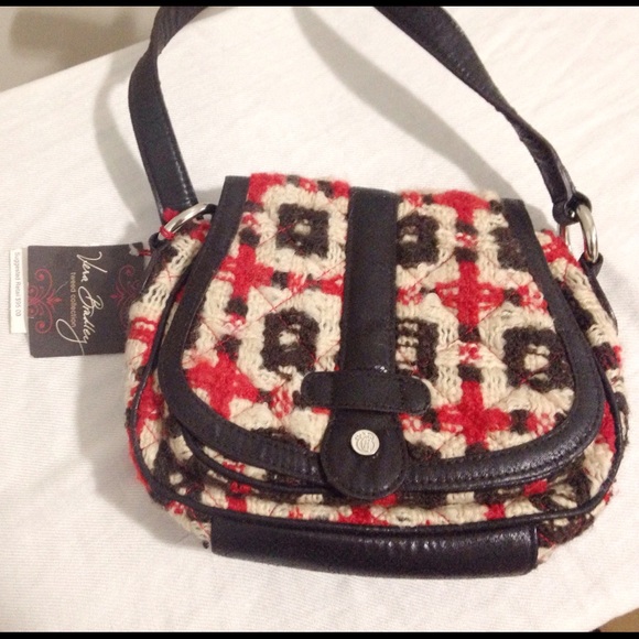 NWT Vera Bradley Red and Brown Geometric Mini Crossbody Saddle Bag in Tweed - Picture 6 of 10