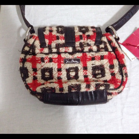 NWT Vera Bradley Red and Brown Geometric Mini Crossbody Saddle Bag in Tweed - Picture 9 of 10