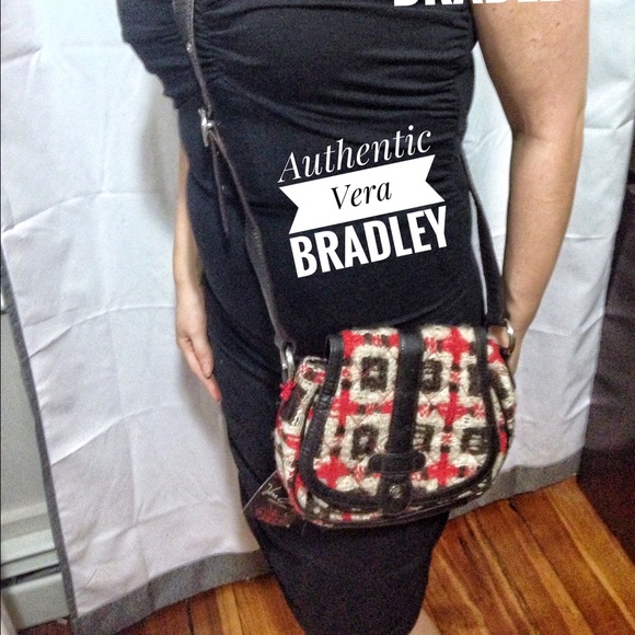 NWT Vera Bradley Red and Brown Geometric Mini Crossbody Saddle Bag in Tweed - Picture 2 of 10