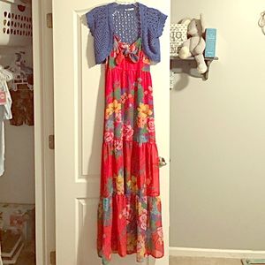 GORGEOUS red floral boutique maxi dress-like new!