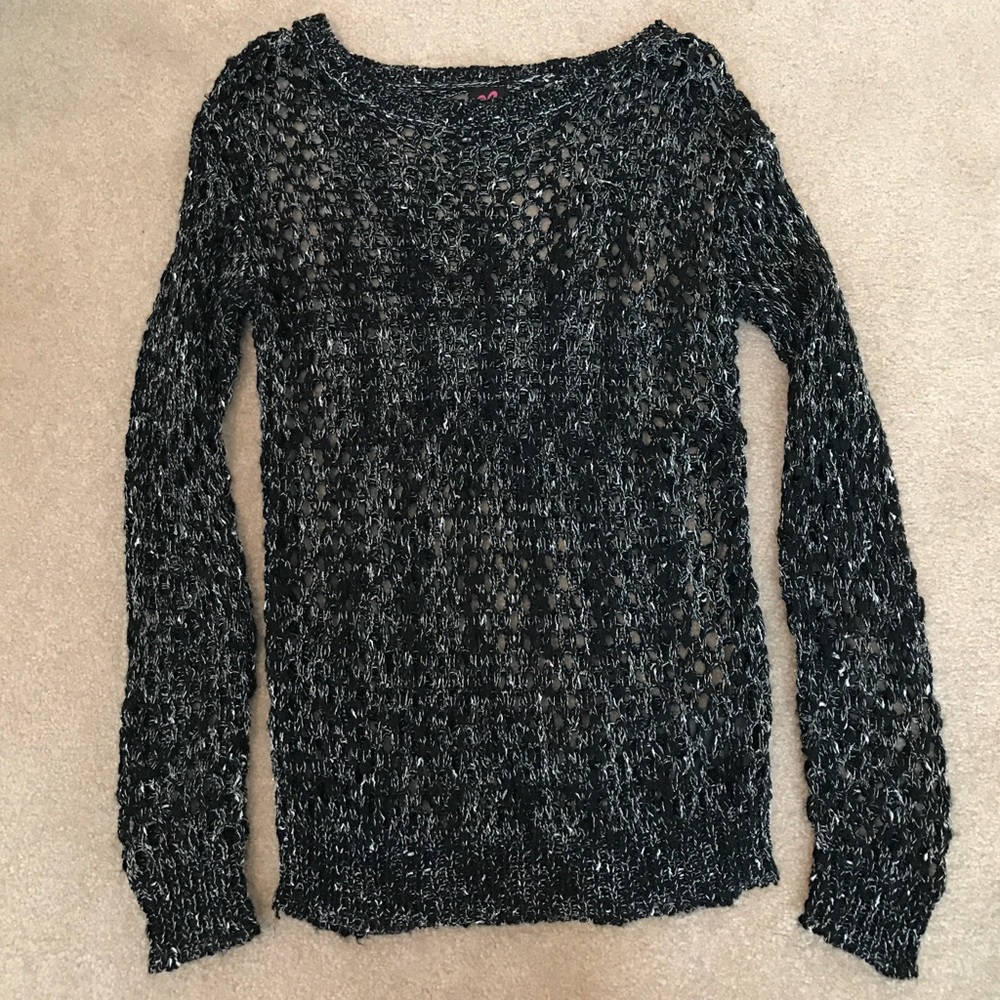 2BEBE Black white and gold crochet sweater