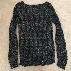 2BEBE Black white and gold crochet sweater